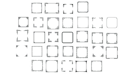 Set Black Simple Line Frame Collection Doodle Square Floral Frame Elements Vector Design Style Sketch Isolated Illustration For Banner