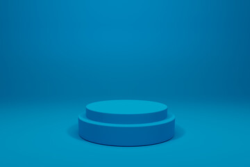 3d rendering product display mockup. Blue colour empty cylinder podium. For exhibition use platform design illustration