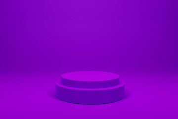 3D rendering purple colour minimal concept cylinder pedestal or podium for product display on empty background. 3D mockup illustration