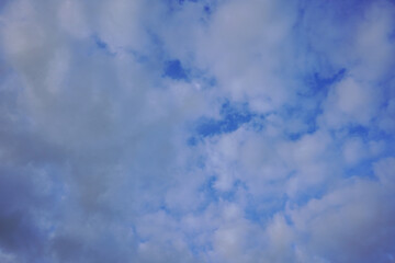 Looking up at clouds in blue sky