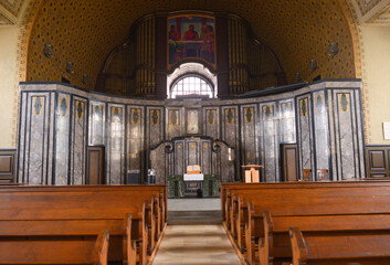 Innenansicht der reformierten Kirche Flawil, Kanton St. Gallen (Schweiz)
