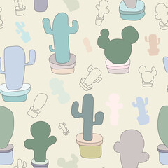 Seamless abstract pattern with cacti in naive style can be used as textile design, 
wrapping paper, background, baby fabric motive, etc.