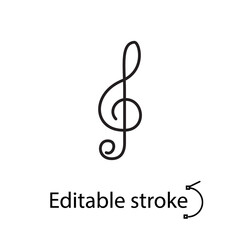 Obraz premium Treble clef outline icon. Musical note. Customizable linear contour symbol. Isolated vector stock illustration