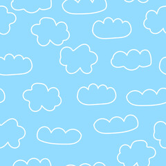 Vector abstract light seamless pattern with white clouds. For textiles, wallpaper, children's design, clothing, printing, packaging