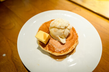 Pancake with Butter Mapple and Ice Cream