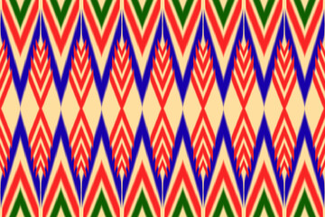 The design of the Ikat pattern imitates the weaving characteristics of Native Americans in green, blue, red tones. 