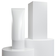 3d rendering of blank cosmetic with package box on podium