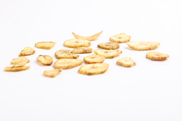 Crunchy and salty banana chips. indian snack