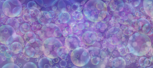 Lots and lots of bubbles in lilac background banner - wide multi layered and multicoloured bubbles in many sizes giving a lilac purple overall effect
 - obrazy, fototapety, plakaty