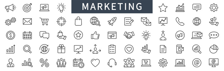 Marketing line icons set. Advertising icon collection. Marketing symbol set. Marketing icon. Vector illustration - obrazy, fototapety, plakaty