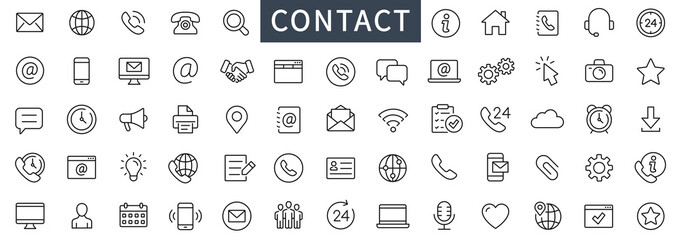 Contact thin line icons set. Basic contact icon. Contact symbols set. Vector - obrazy, fototapety, plakaty
