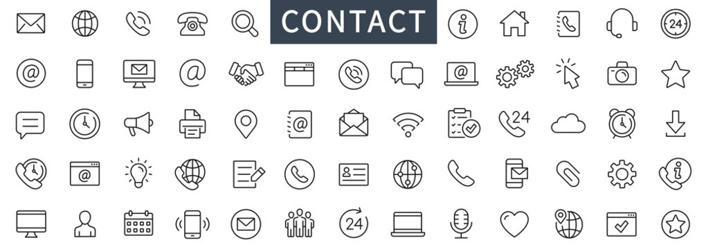 Contact thin line icons set. Basic contact icon. Contact symbols set. Vector