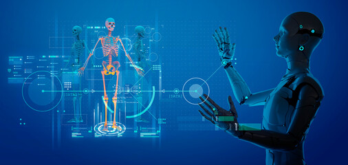 Digital healthcare and medical remote doctor technology concept AI metaverse doctor optimize patient care medicine pharmaceuticals biologics treatment examination diagnosis, 3D robot doctor 