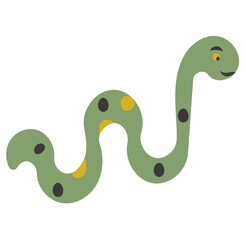 Single green worm crawling vector illustration isolated on white background.
