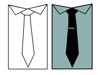 Two vector tie and shirt design icon. Business flat symbol concept isolated on white background.