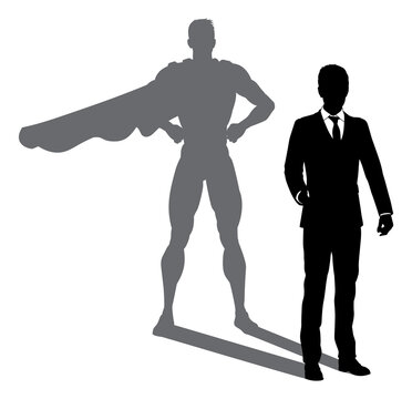Superhero Business Man With Super Hero Shadow