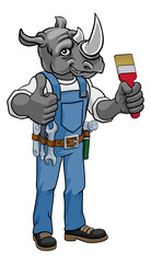 Rhino Painter Decorator Holding Paintbrush