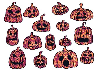 Set with Halloween pumpkins for stickers and cards and kids and wrapping paper and packaging