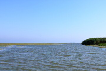 Landscape with the water channel between Danube Delta and Black Sea, Romania, in a summer sunny day