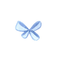 Watercolor blue baby bow. High quality illustration