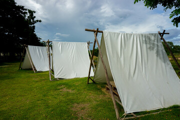 white tents in the garden