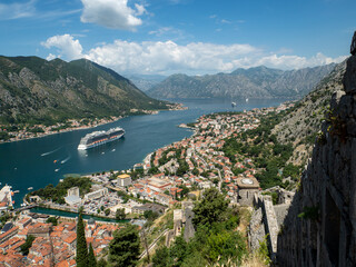 Fototapeta na wymiar Up the fortress at Kotor Bay overlooking bay