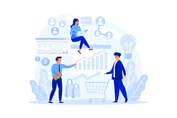 Trend watcher concept. Specialist in tracking the emergence of new business trends. Trend analysis and project promotion. flat design modern illustration