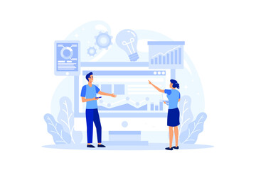 Big data analytics. Big data from different sources chart or graph visualization and analysis. Making report for optimization. flat design modern illustration