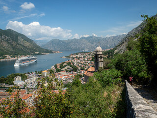 Fototapeta premium Bell tower Kotor bay