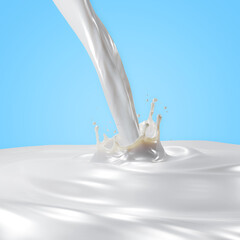 3D Rendering of Isolated Liquid Milk Splash with Swirling Ripple