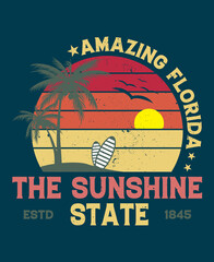 Amazing Florida the sunshine state Estd 1845 Summer  T-shirt Design Summer vector illustration