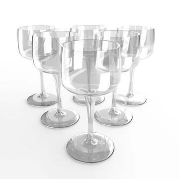 A 3d Generated image of a set of 6 wine glasses