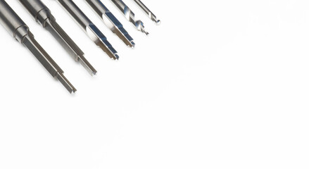 cutting tools special set drill, burnishing. Coating tialn. Material carbide. Isolated on white background.