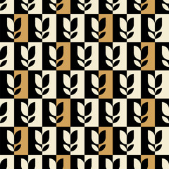 Abstract retro geometric tulip and leaf seamless pattern background.
