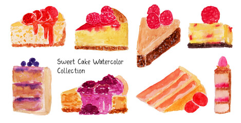 set of sweet cake watercolor illustration