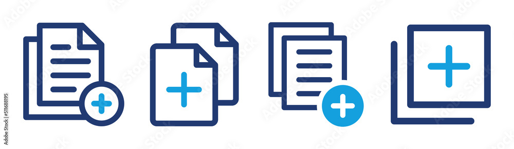 Poster Duplicate document icon vector set. Create new file and add page symbol illustration.