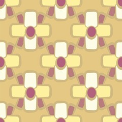 Beige and pink geometric shapes vector seamless repeat pattern in 60s style
