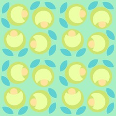 Lime green simple graphic flower vector seamless repeat pattern on aqua green