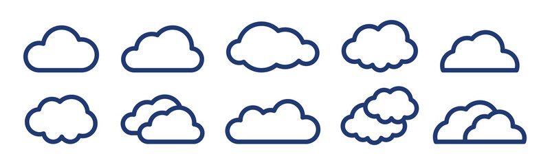 Cloud sky icon outline vector set.
