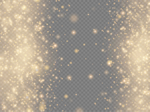 Sparkling golden magic yellow dust particles light