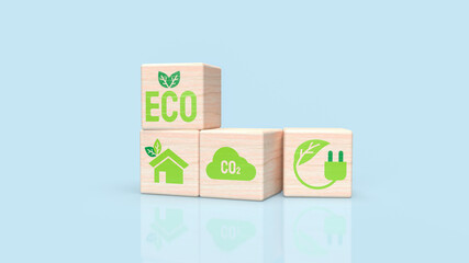 The wood brick on blue background  for eco or ecological concept 3d rendering