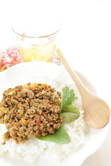 Homemade, minced pork and carrot curry on rice 