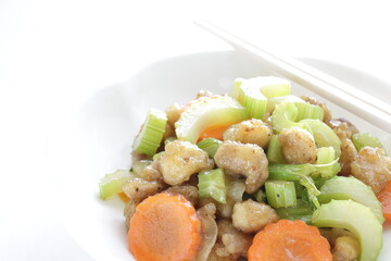 Chinese food, chicken soft bone and celery stir fried carrot