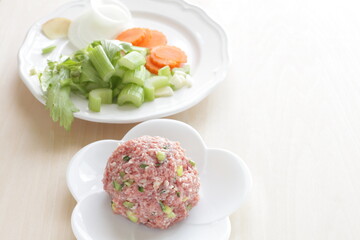 Homemade mixed pork and green onion meat ball ingredient