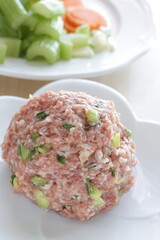 Homemade mixed pork and green onion meat ball ingredient