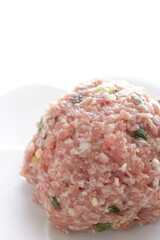 Homemade mixed pork and green onion meat ball ingredient