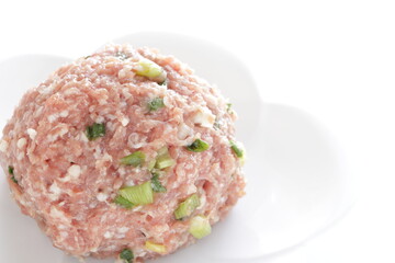Homemade mixed pork and green onion meat ball ingredient
