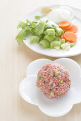 Homemade mixed pork and green onion meat ball ingredient