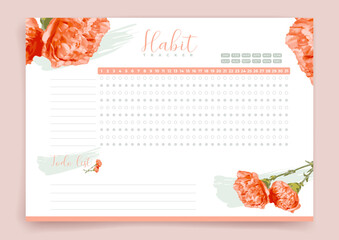 Habit tracker. Monthly planner. Monthly planner habit tracker blank template. Vector illustration. Minimal style. Clean style. Daily to do.