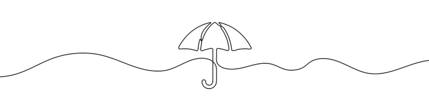 Continuous line drawing of umbrella. Umbrella linear icon. One line drawing background. Vector illustration. Umbrella continuous line icon
